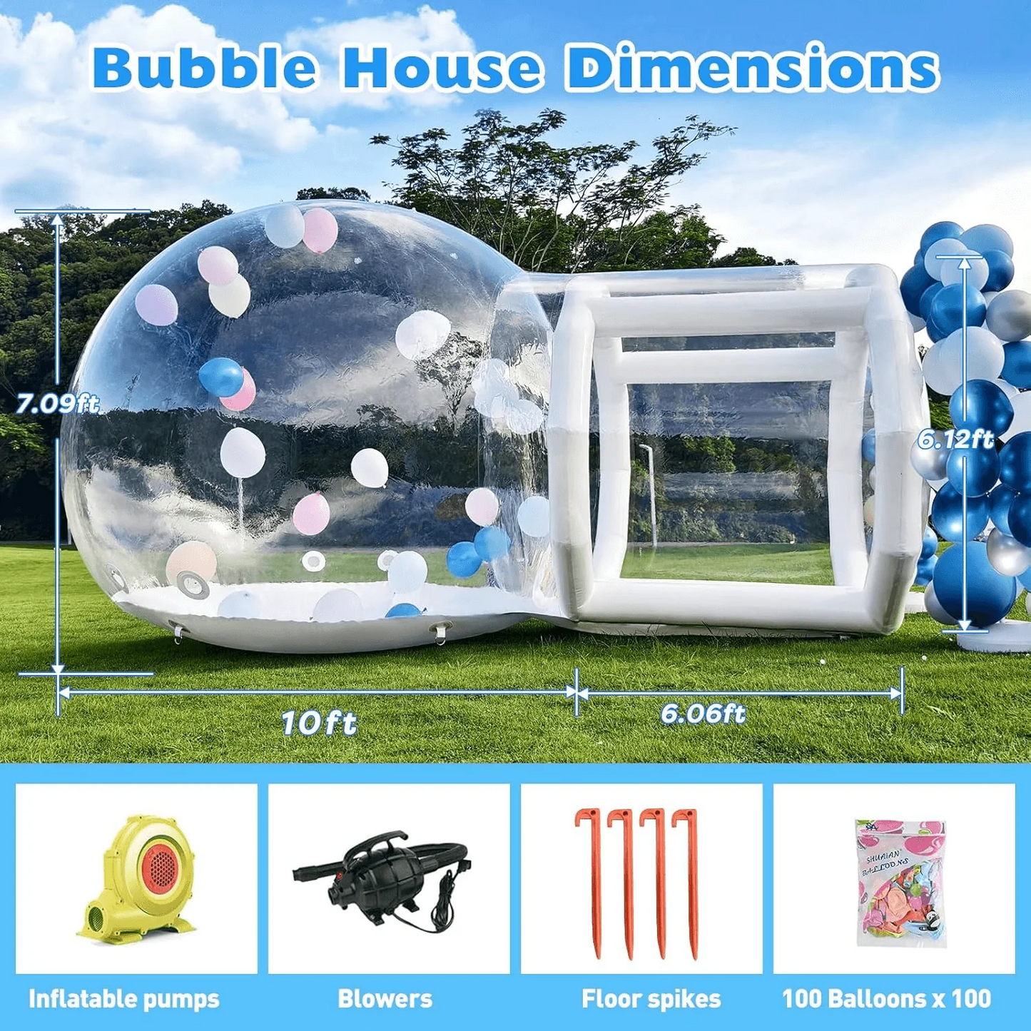 10ft Inflatable Bubble Tent with Blower – Clear Dome for Events & Glamping